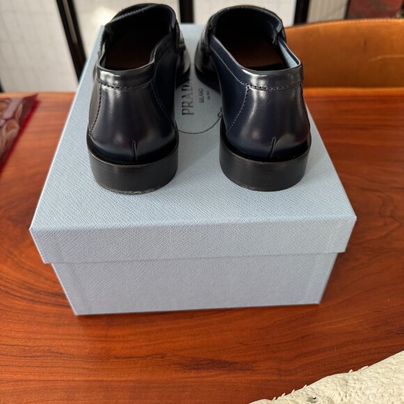 Prada Calzature Donna Spazzolato Logo 20mm Loafers Bleu Size 36 (US 6) - Picture 5 of 7